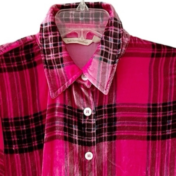 Soft Surroundings Silk-Blend Pink Plaid Button Front Shirt Size XXSP - Picture 3 of 11